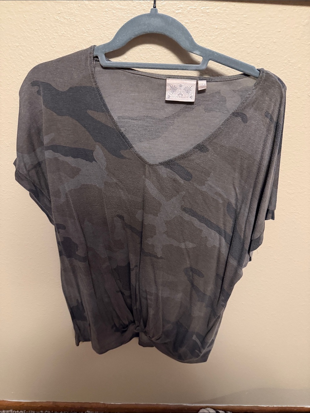 Dantelle Gray Camo V-Neck Knot Front Crop Top